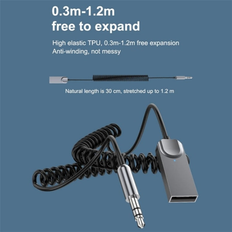 M02 3.5mm AUX Car Audio System Wireless Adapter Car Bluetooth Hands-Free Call Spring Cord