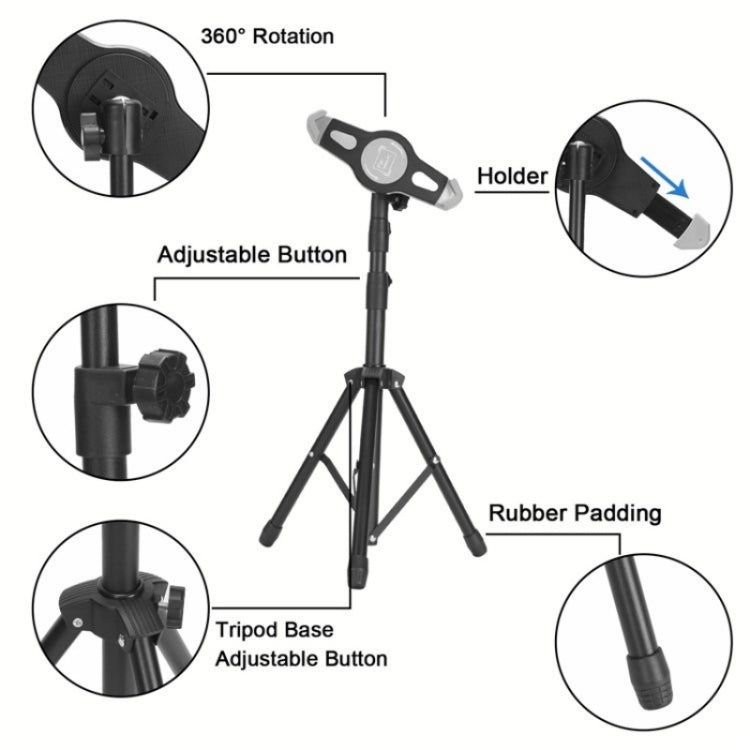 XWJ-LP002 For 7.9-12 inch Tablet Portable 360 Degree Rotation  Aluminum Alloy Tripod - Reluova