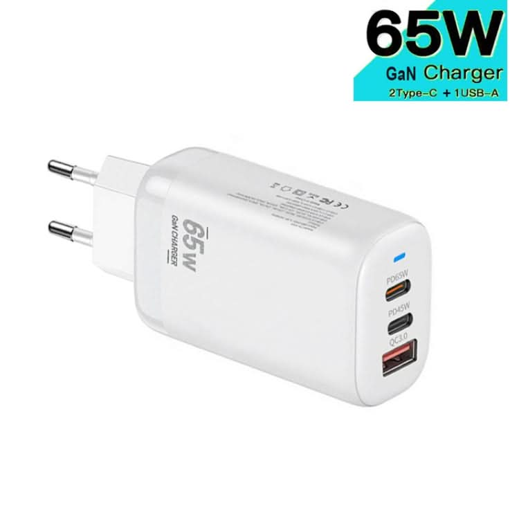 TE-65W GaN PD65W Dual USB-C+USB-A Laptop / Tablet Adapter EU Plug