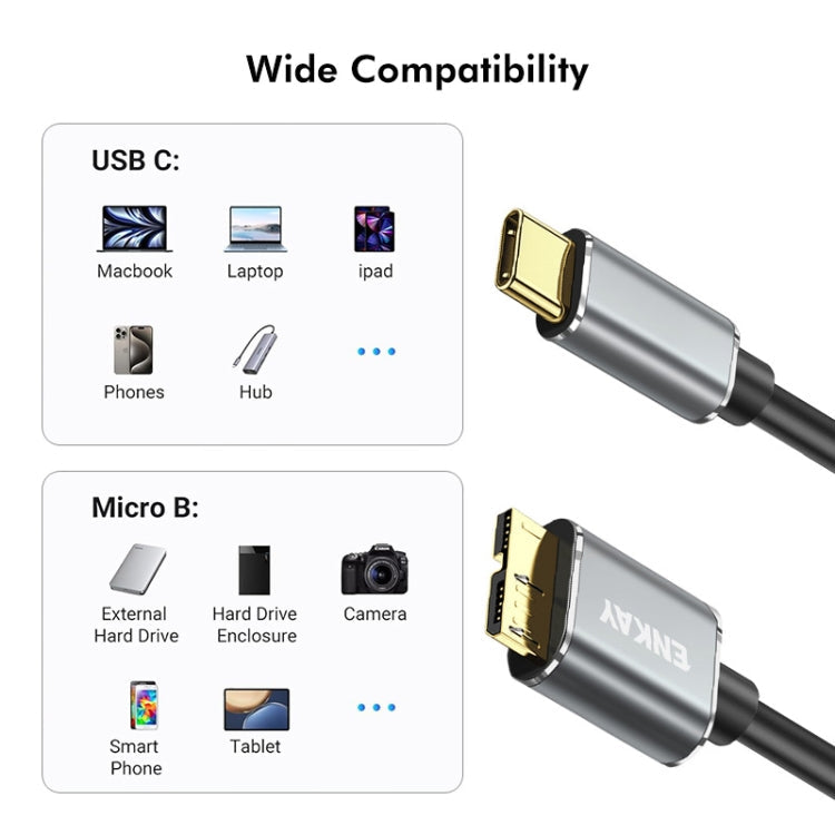 ENKAY USB 3.1 Type-C to USB 3.0 Micro B 10Gbps Data Camera Hard Drive Cable