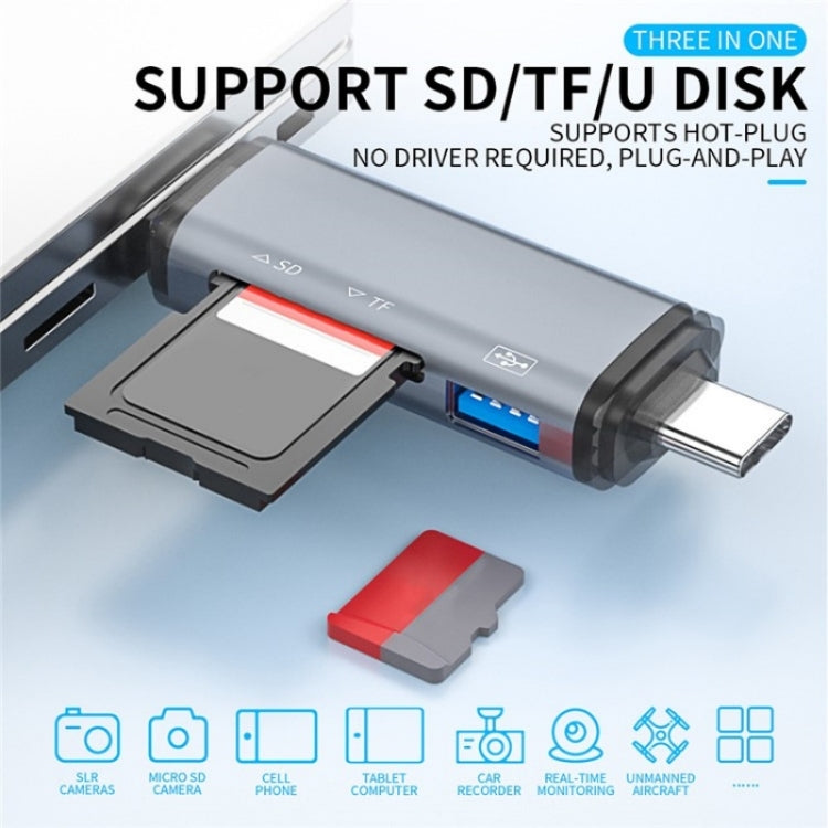 ADS-307 Data Transfer OTG Adapter USB / Type-C / Micro Plug SD TF Card U-Disk Reader