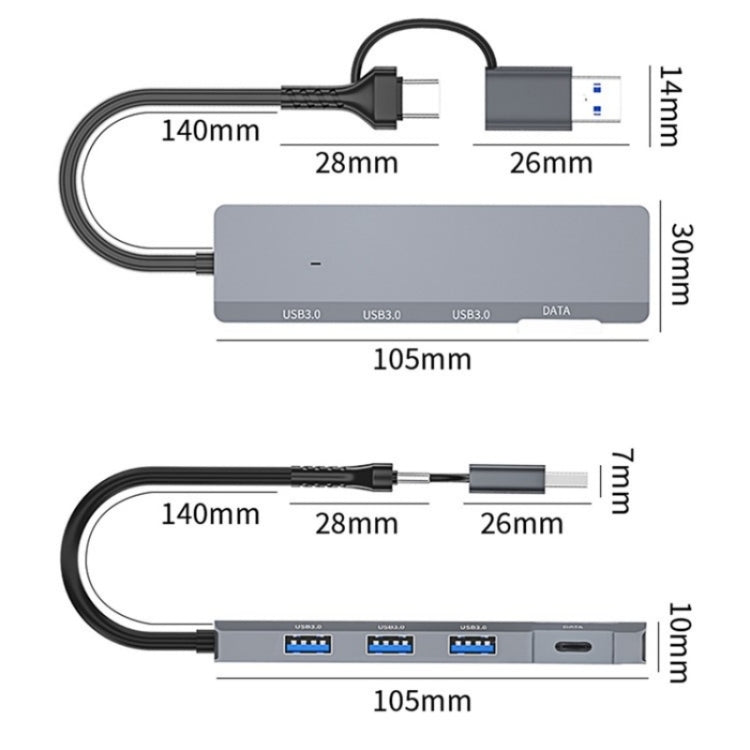 ADS-309D USB / Type-C to 3  x USB 3.0 + Type-C Data Port Expansion Hub Adapter My Store