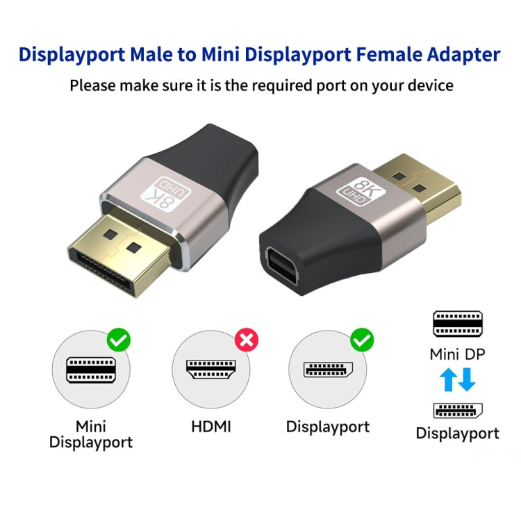 JUNSUNMAY 8K 60Hz Male Displayport to Female Mini Displayport Adapter DP Converter