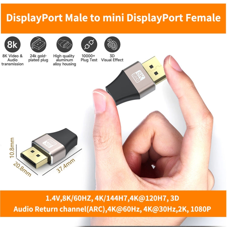 JUNSUNMAY 8K 60Hz Male Displayport to Female Mini Displayport Adapter DP Converter