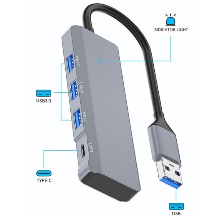 ADS-309A  Aluminum Alloy USB to 3  x USB 3.0 + Type-C Data Port Expansion Hub Adapter My Store