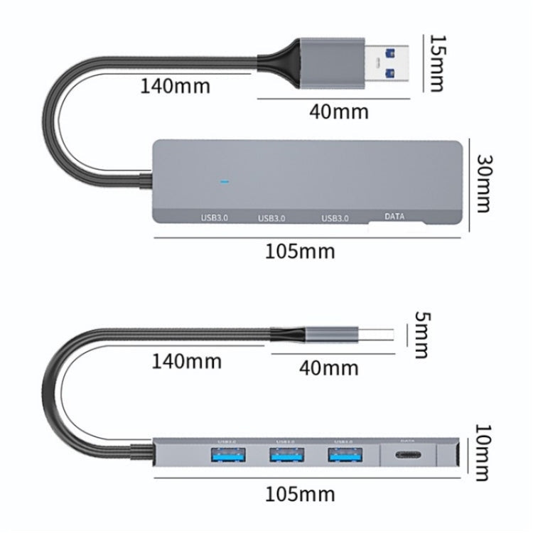 ADS-309A  Aluminum Alloy USB to 3  x USB 3.0 + Type-C Data Port Expansion Hub Adapter My Store