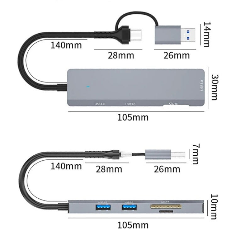 ADS-310D 2-in-1 Type-C + USB to 3 x USB 3.0 + SD / TF Card Slots Multi-Port Hub My Store