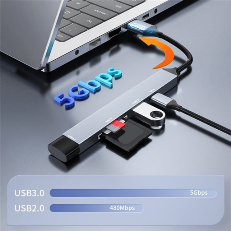 ADS-806A 5-in-1 Card Reader USB-A to USB3.0 + USB2.0 + Type-C + SD/TF Slot USB Hub