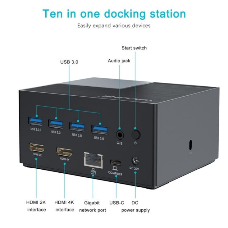 WAVLINK UG76PD2 3.5mm Audio, Gigabit Network Port Dual HD Universal Docking Station