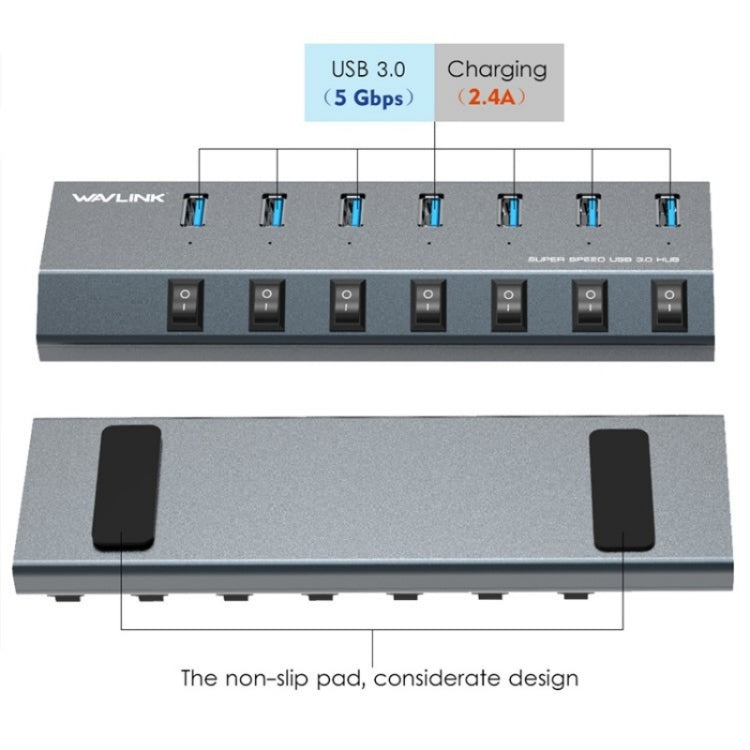 WAVLINK UH3076 5Gbps 7-port USB 3.0 Hub with Independent Switch and LED Indicator