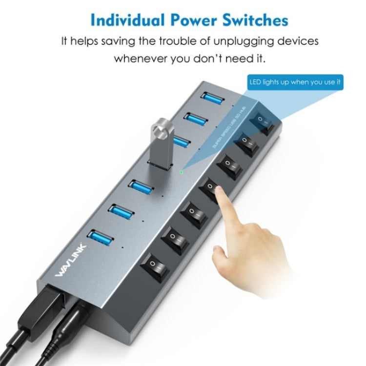 WAVLINK UH3076 5Gbps 7-port USB 3.0 Hub with Independent Switch and LED Indicator My Store