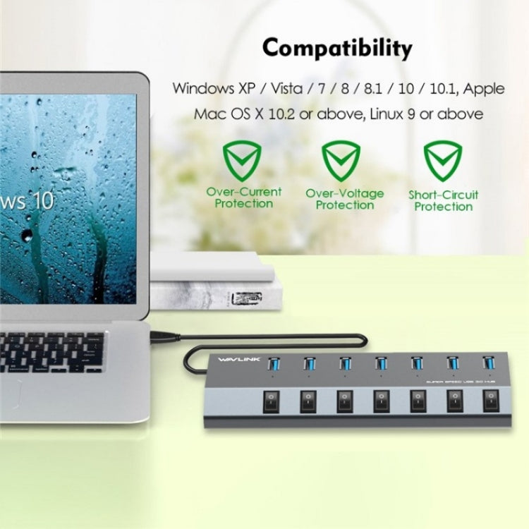 WAVLINK UH3076 5Gbps 7-port USB 3.0 Hub with Independent Switch and LED Indicator My Store