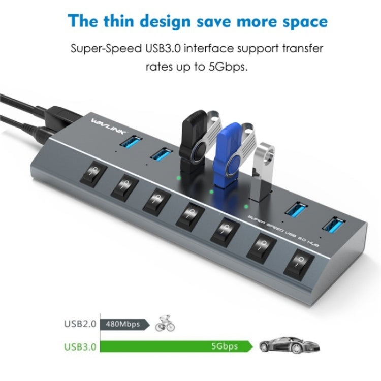 WAVLINK UH3076 5Gbps 7-port USB 3.0 Hub with Independent Switch and LED Indicator