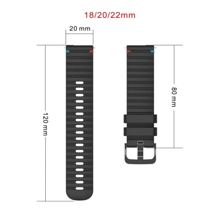 Wavy Dotted Stitched 20mm Silicone Watch Band