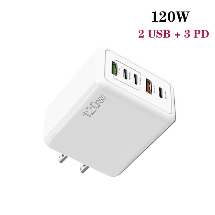 120W 3 PD Type-C Dual USB Multi Port Quick Charger for Mobile Phones, US Plug