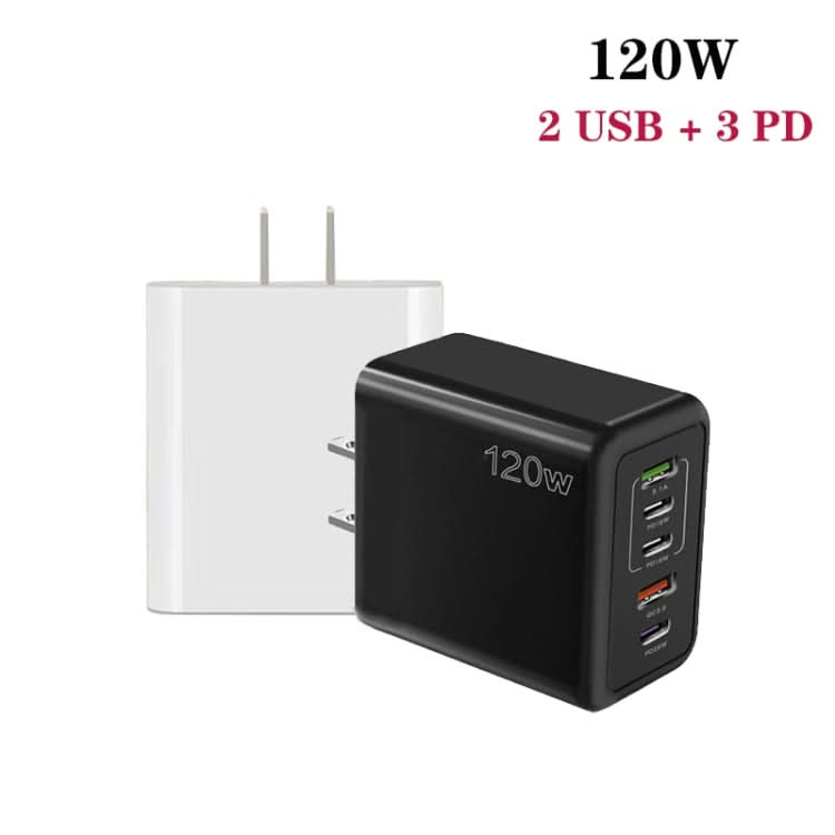 120W 3 PD Type-C Dual USB Multi Port Quick Charger for Mobile Phones, US Plug