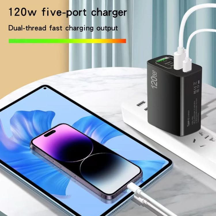 120W 3 PD Type-C Dual USB Multi Port Quick Charger for Mobile Phones, US Plug