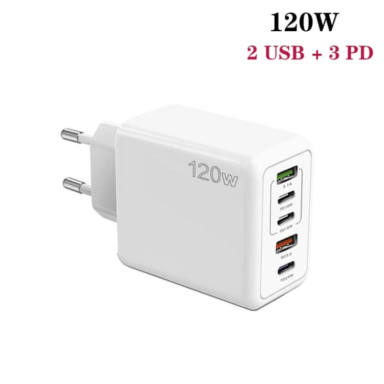 120W 3 PD Type-C Dual USB Multi Port Charger for Mobile Phones, EU Plug