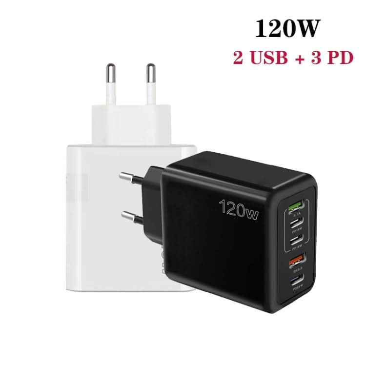 120W 3 PD Type-C Dual USB Multi Port Charger for Mobile Phones, EU Plug