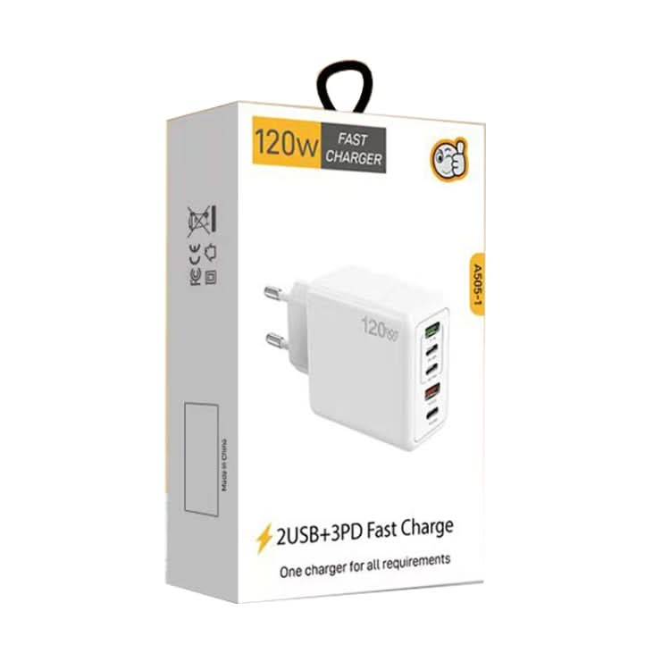 120W 3 PD Type-C Dual USB Multi Port Charger for Mobile Phones, EU Plug