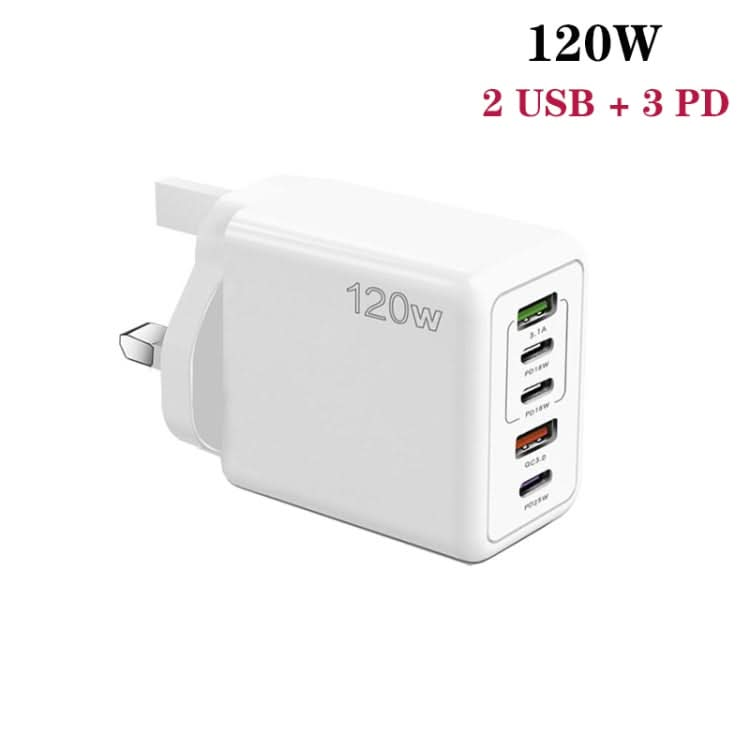 120W 3 PD Type-C Dual USB Multi Port Charger for Mobile Phones, UK Plug