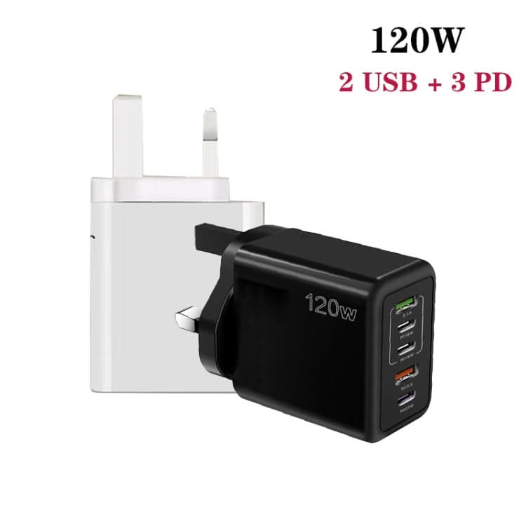 120W 3 PD Type-C Dual USB Multi Port Charger for Mobile Phones, UK Plug