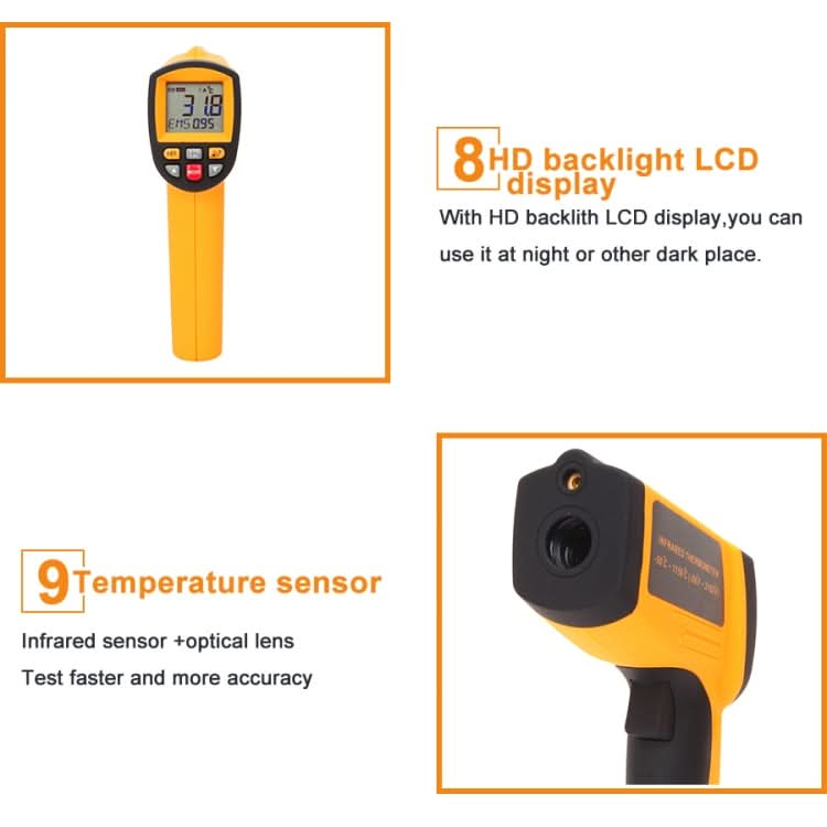 GM1150A 50:1 Infrared Thermometer -18~1150 Degrees Celsius LCD Digital Temperature Meter Industrial Pyrometer 0.1~1EM Adjustable My Store