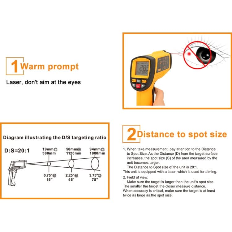 GM1150A 50:1 Infrared Thermometer -18~1150 Degrees Celsius LCD Digital Temperature Meter Industrial Pyrometer 0.1~1EM Adjustable My Store