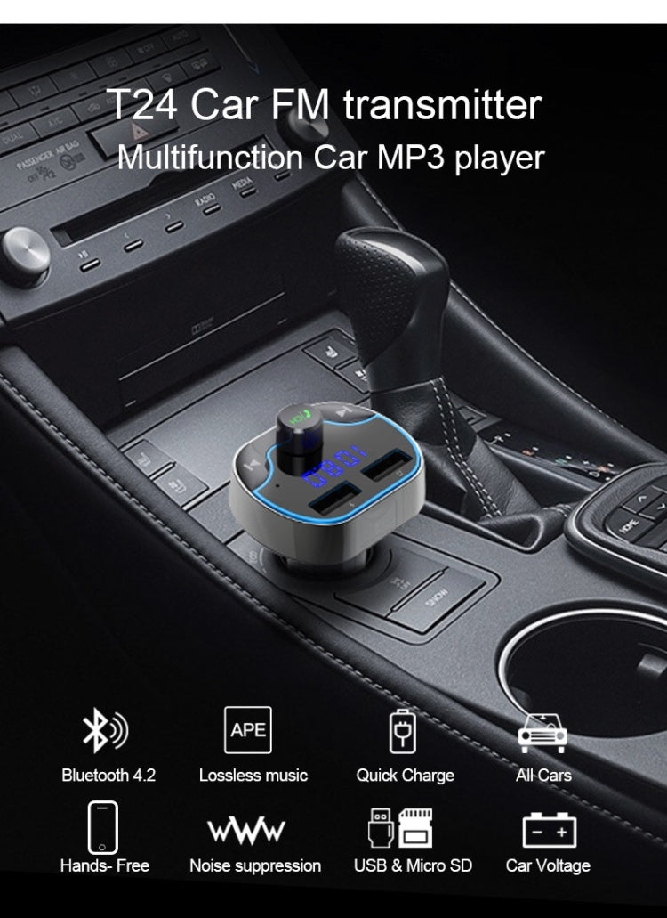 T24FM Transmitter Quick Charge Voice Navigation Car Hands-free Phone Bluetooth MP3 Player ÎҵÄÉ̵ê