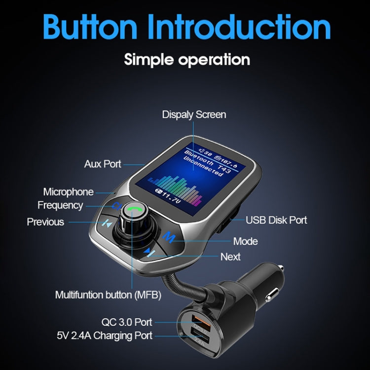 T43 Car Bluetooth Mp3 Multi-function Large Color Screen QC3.0 Bluetooth Car Charge Lossless Car Bluetooth Player ÎҵÄÉ̵ê