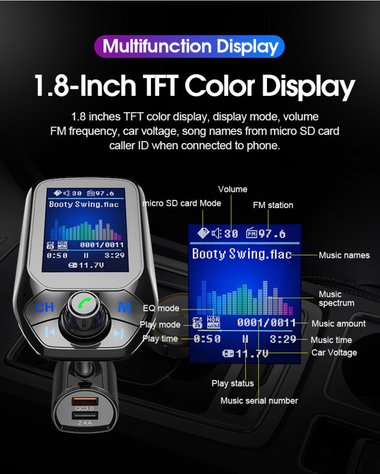 T43 Car Bluetooth Mp3 Multi-function Large Color Screen QC3.0 Bluetooth Car Charge Lossless Car Bluetooth Player ÎҵÄÉ̵ê