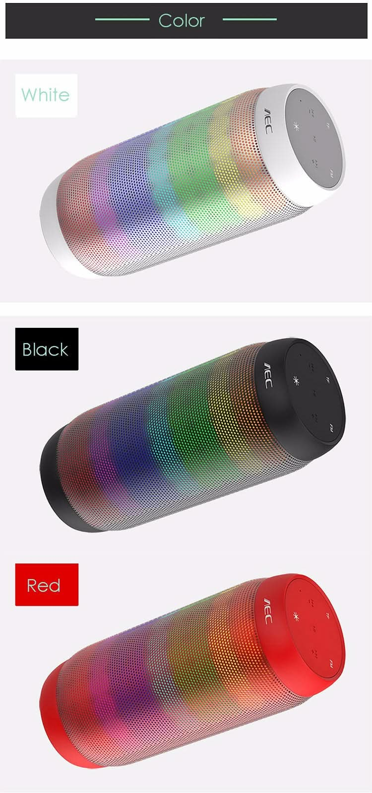 BQ615 PRO Colorful LED Wireless HiFi Stereo Speaker, Combines Bluetooth + TF card player + FM radio + AUX + NFC