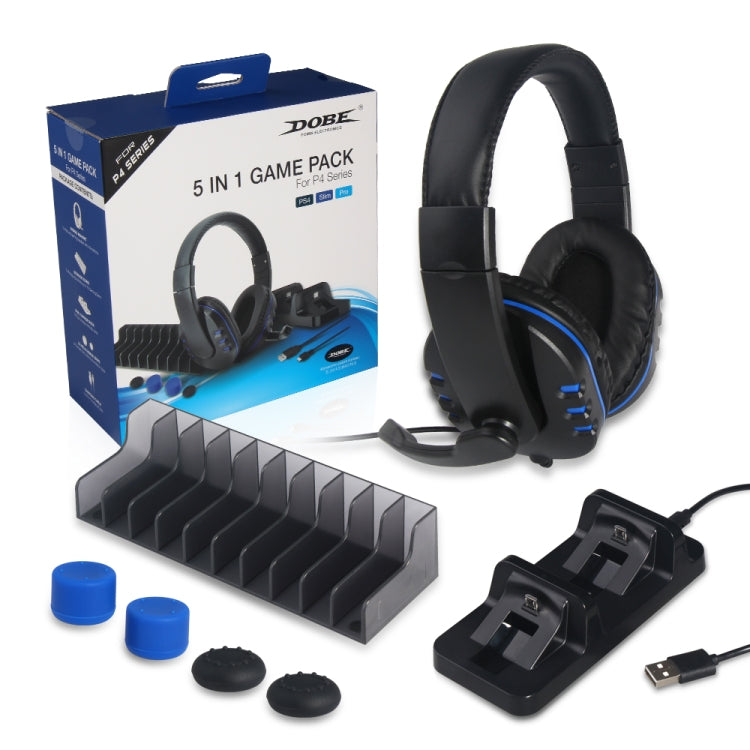 DOBE 5 in 1 Game Pack  Charger Stand Headphone and Silicon Cap For PS4 Reluova