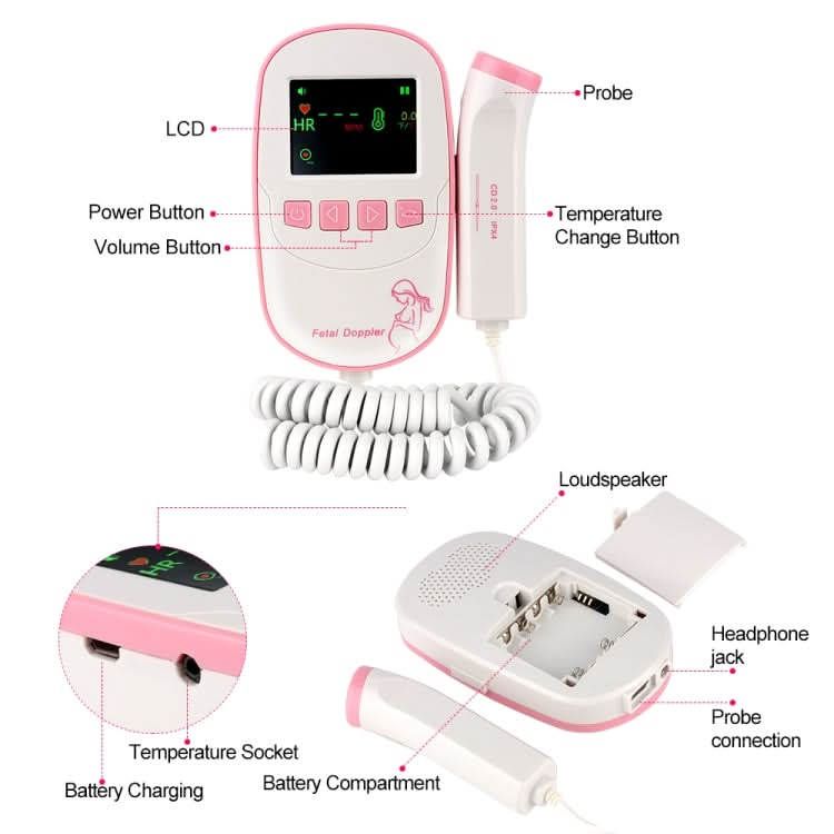 FD20P Fetal Doppler Ultrasound Baby Heartbeat Detector Monitor Reluova