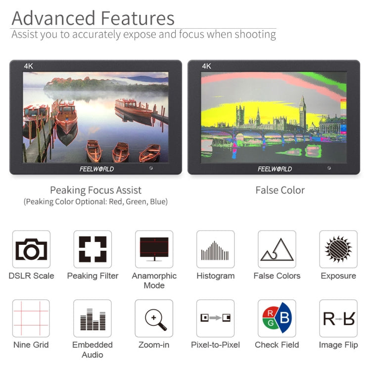 FEELWORLD T7 7 Inch IPS 1920x1200 HDMI On Camera Field Monitor Support 4K Input Output Video Monitor
