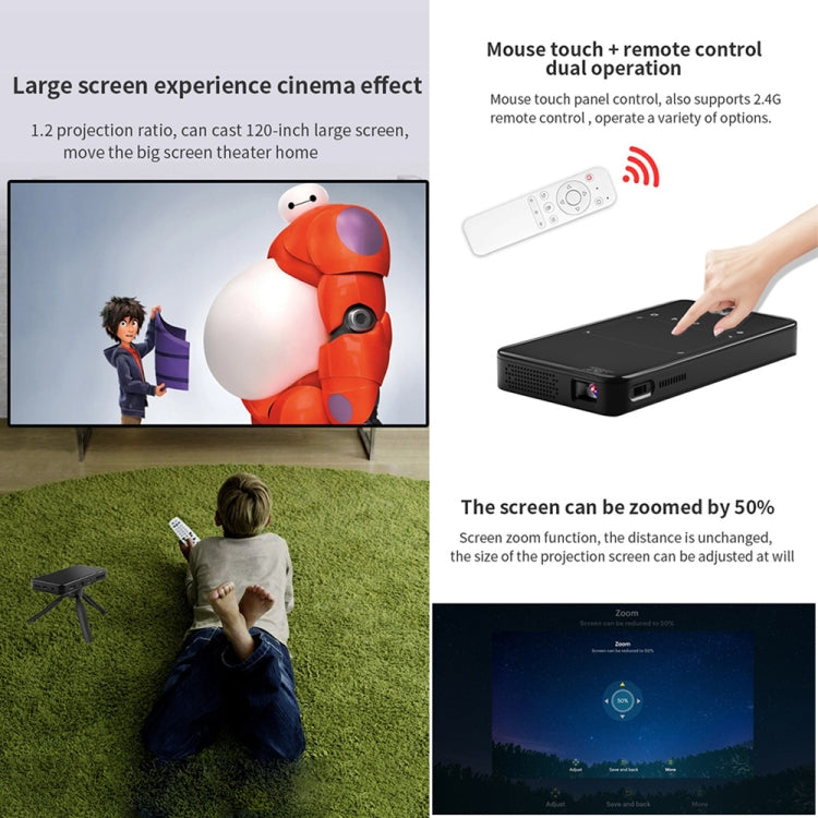 X2 (1+8G) DLP Android 7.1Smart Mini Projector X2 With Sliding Lens Cover Wifi Mini Projector (Black)