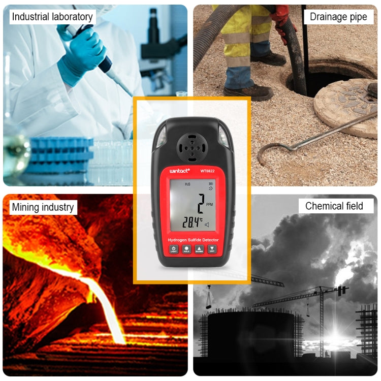 WINTACT WT8822 Hydrogen Sulfide Detector Independent H2S Gas Sensor Warning-up High Sensitive Poisoning Alarm Detector