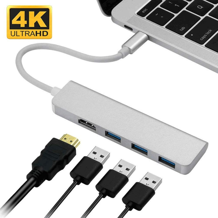 USB-C Hub, Type-C Adapter To HDMI,3 USB 3.0, Portable Aluminum USB C Dongle For MacBook Pro 2018/2017/2016 Chromebook Pixel, DELL XPS13 My Store