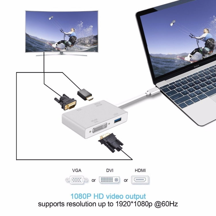 4 in 1 USB 3.1 USB C Type C to HDMI VGA DVI USB 3.0 Adapter Cable for Laptop Apple Macbook Google Chromebook Pixel My Store