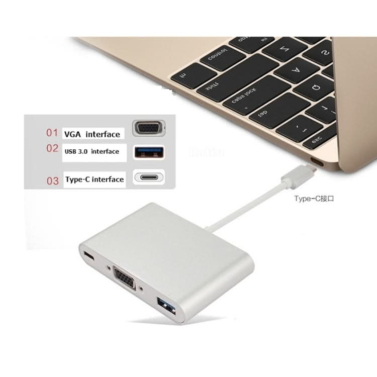 USB Type C to VGA 3-in-1 Hub Adapter supports USB Type C tablets and laptops for Macbook Pro / Google ChromeBook My Store