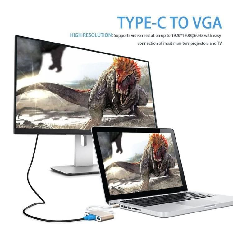 USB Type C to VGA 3-in-1 Hub Adapter supports USB Type C tablets and laptops for Macbook Pro / Google ChromeBook My Store