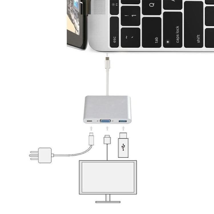 USB Type C to VGA 3-in-1 Hub Adapter supports USB Type C tablets and laptops for Macbook Pro / Google ChromeBook My Store