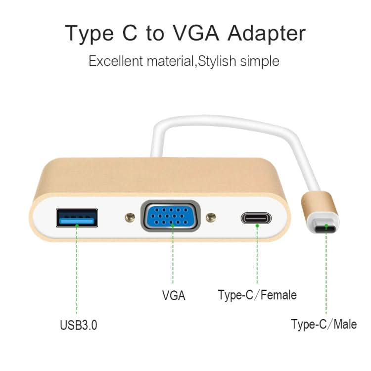 USB Type C to VGA 3-in-1 Hub Adapter supports USB Type C tablets and laptops for Macbook Pro / Google ChromeBook My Store