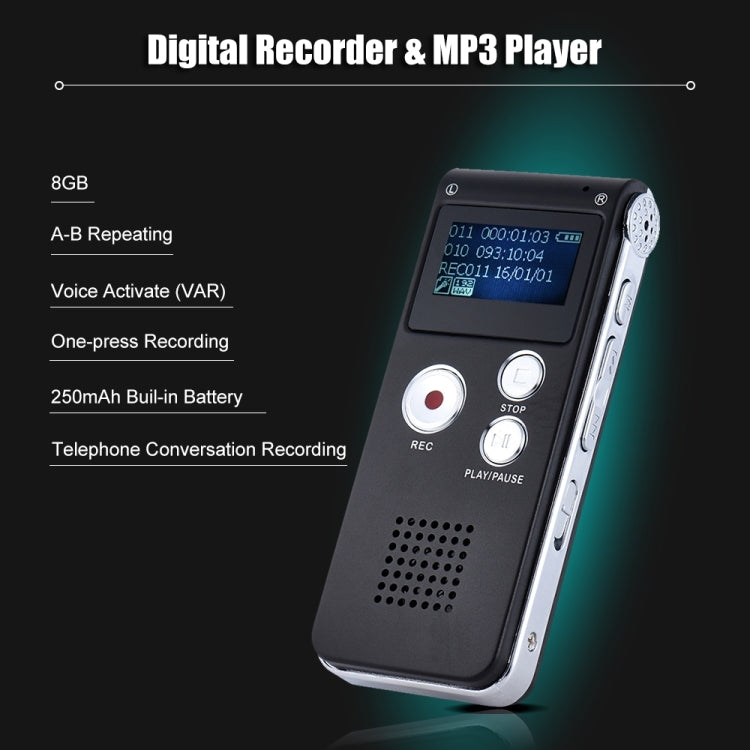 SK-012 8GB Voice Recorder USB Professional Dictaphone  Digital Audio With WAV MP3 Player VAR   Function Record