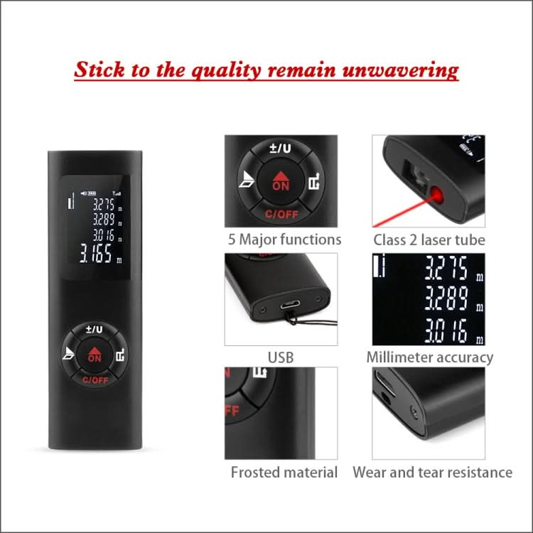 JQ-40 Mini Laser Distance Meter 40m Rechargeable Digital Handheld Laser Rangefinder Portable Laser Range Finder Build Measure My Store