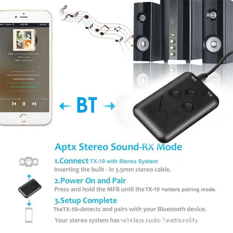 JDEX-TX10 Wireless 2-in-1 3.5mm Bluetooth 4.2 Audio Receiver And Transmitter Adapter