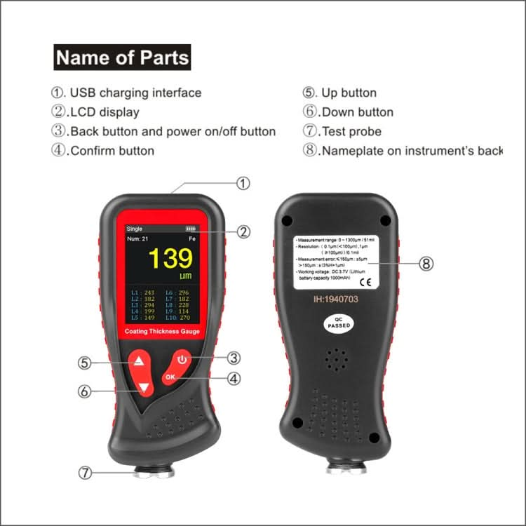 GT230 Thickness Gauges Paint Coating Thickness Gauge Car Film Digital Thickness Gauge Tester Rechargeable Thickness Gauge My Store