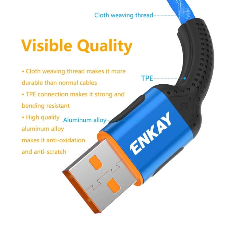 ENKAY ENK-CB203 Cloth Weaving Thread USB to 8 Pin Data Transfer Charging Cable