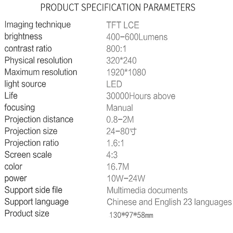 S361 80 lumens 480x320 Pixel Portable Mini Projector, Support 1080P Reluova