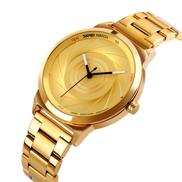 Skmei 9210 Fashion Trend Mens Business Wristwatch Simple Three-Dimensional Surface Waterproof Gold Quartz Watch Man Reluova